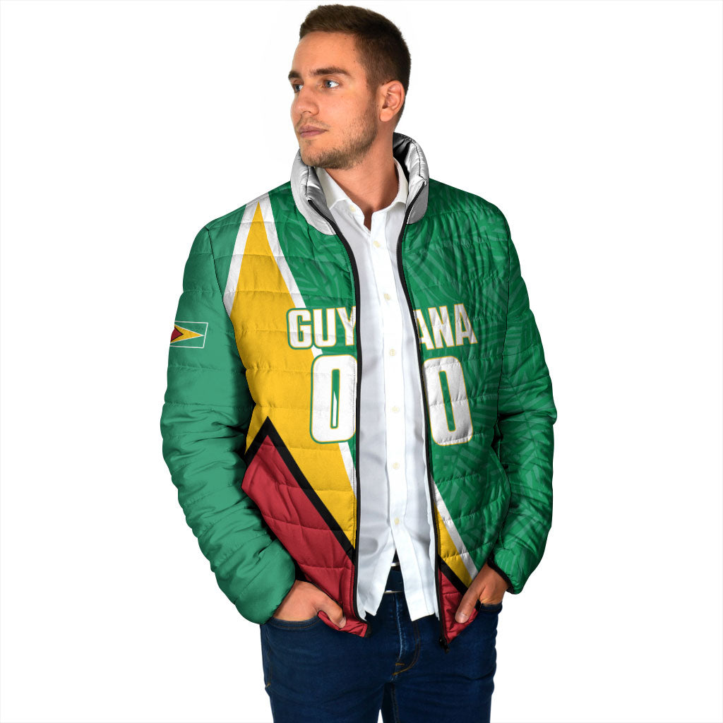 Guyana Basketball Custom Padded Jacket Tropical Leaves Flag Style