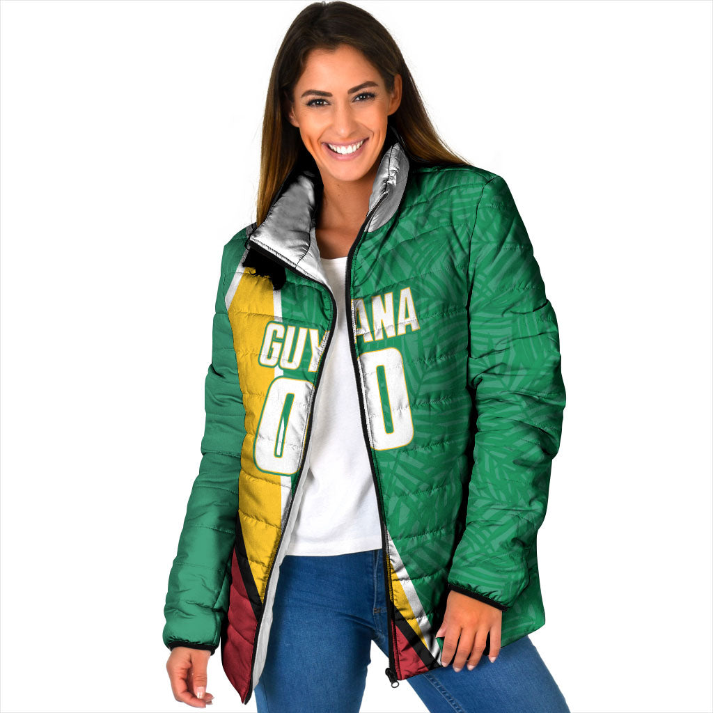 Guyana Basketball Custom Padded Jacket Tropical Leaves Flag Style