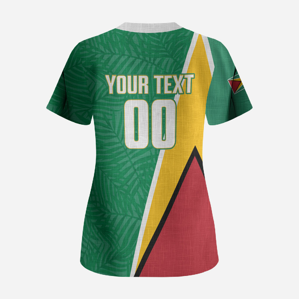 Guyana Basketball Custom Scrub Top Tropical Leaves Flag Style