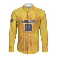 Barbados Basketball Custom Long Sleeve Button Shirt Barbadian Trident Yellow Version