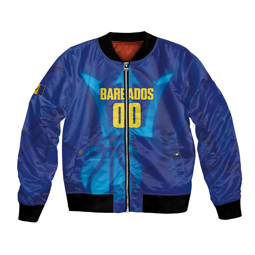 Barbados Basketball Custom Bomber Jacket Barbadian Trident Blue Version