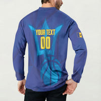 Barbados Basketball Custom Button Sweatshirt Barbadian Trident Blue Version