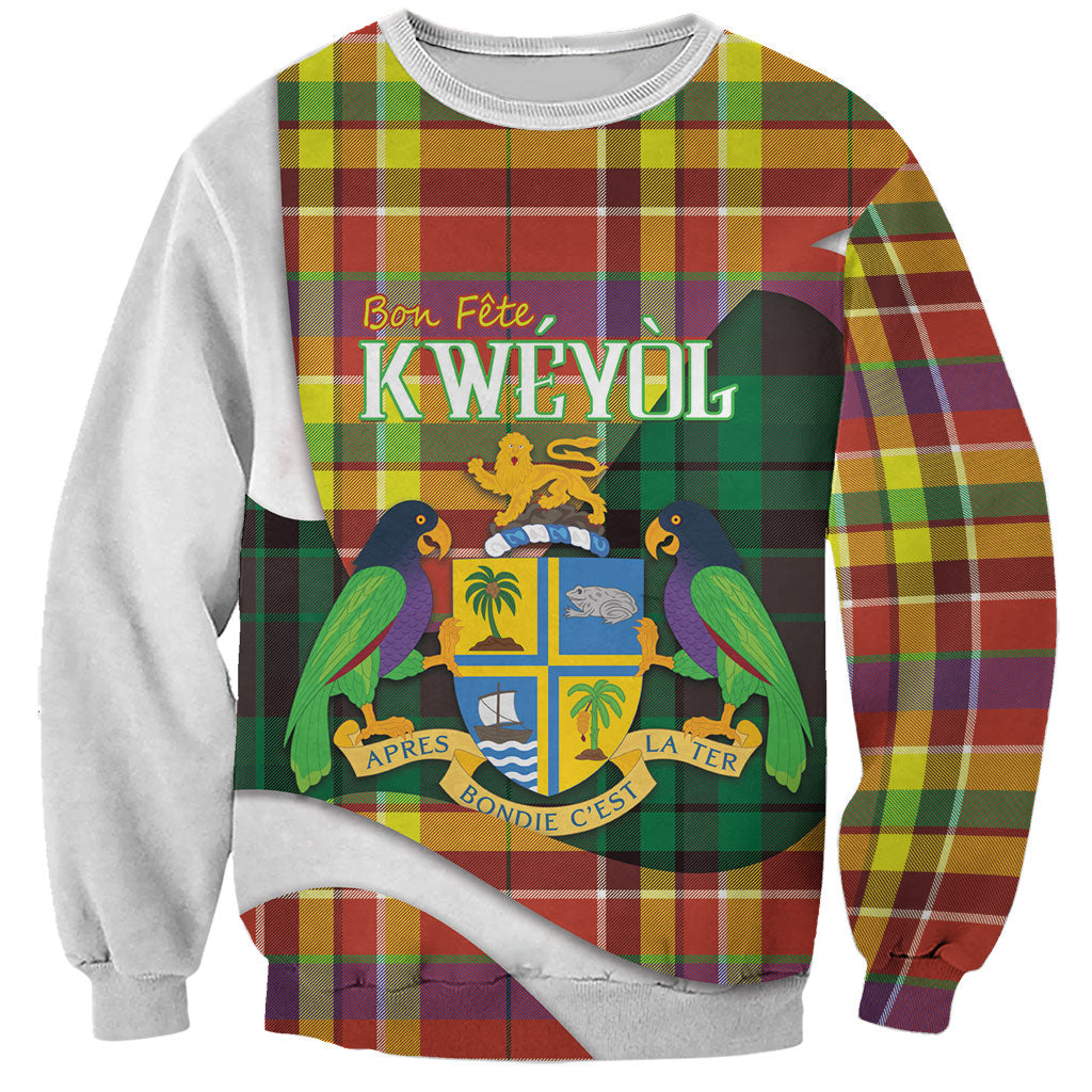 Personalized Bon Fete Kweyol Dominica Sweatshirt Creole Day Coat Of Arms Madras Motifs