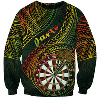 Unisex crewneck sweatshirt with green tribal pattern, dartboard and leaf motifs
