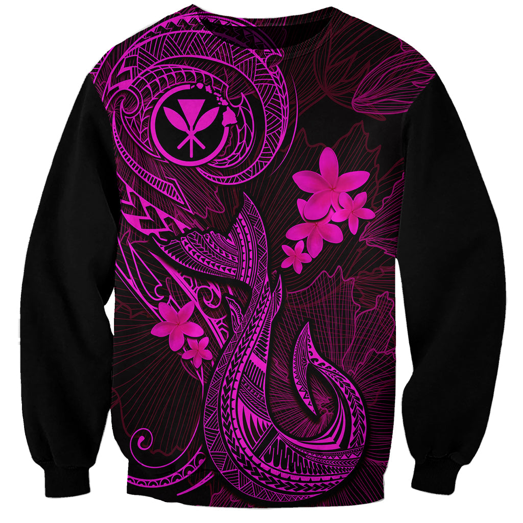 Black unisex sweatshirt with pink tribal tattoo design and plumeria flowers on front