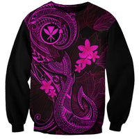 Black unisex sweatshirt with pink tribal tattoo design and plumeria flowers on front