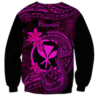 Black unisex sweatshirt with pink Hawaii text and tribal tattoo graphic on back