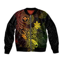 Unisex black bomber jacket with full-zip and yellow floral tropical front graphic