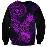 Unisex crewneck sweatshirt with purple Polynesian floral and tribal graphic front