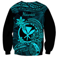 Unisex sweatshirt with 'Hawaii' script and turquoise whale floral design on black