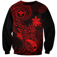 Unisex black sweatshirt with red Polynesian-style koi, floral, and geometric graphic