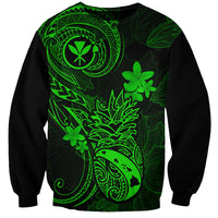 Unisex crewneck sweatshirt with neon green tropical Polynesian-style graphic and fish