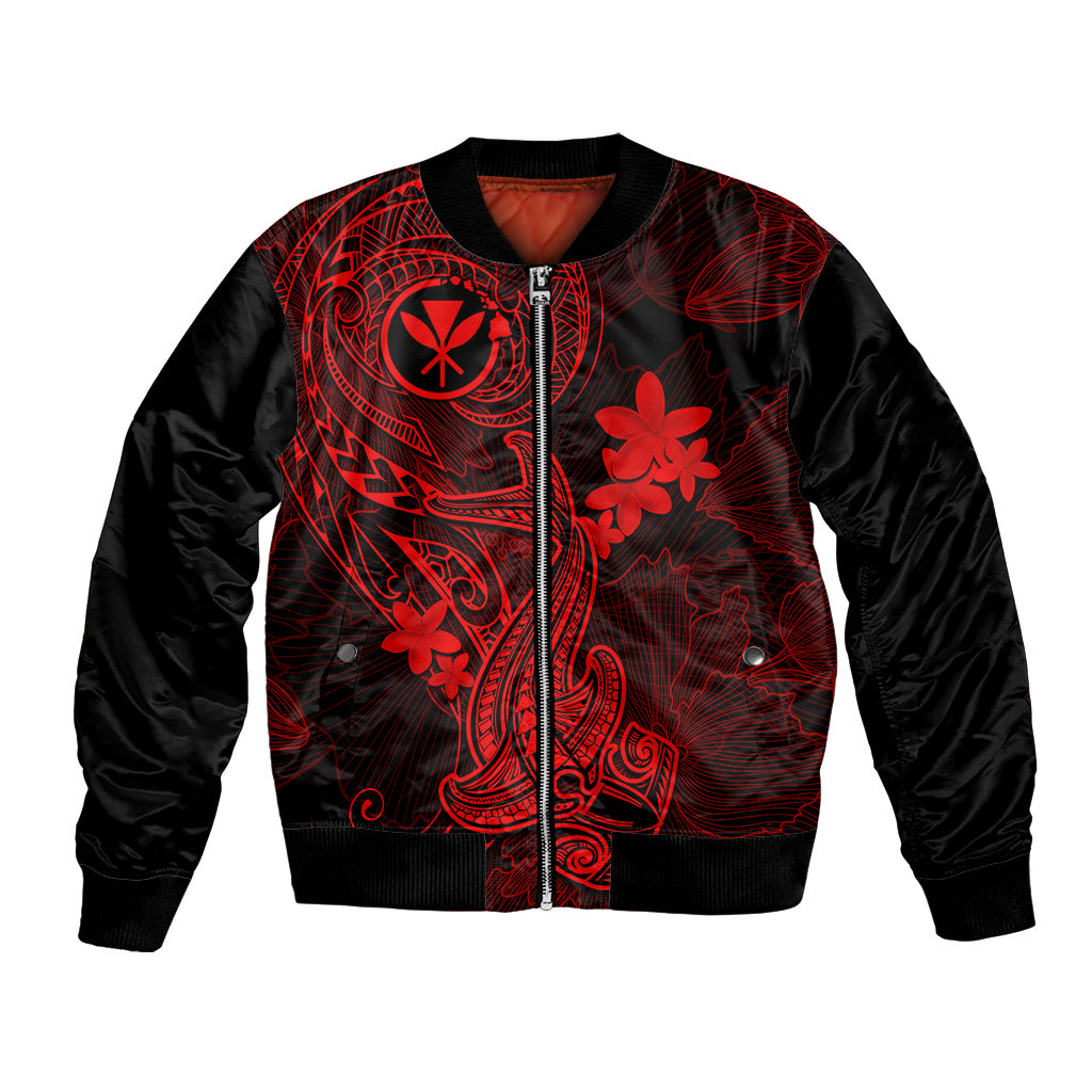 Unisex red and black bomber jacket with tattoo-style front graphic and full zipper
