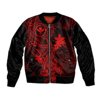 Unisex red and black bomber jacket with tattoo-style front graphic and full zipper