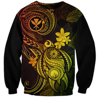 Unisex black sweatshirt with neon turtle and plumeria-style floral Polynesian graphic