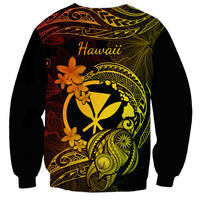 Unisex black sweatshirt with back 'Hawaii' text and neon Polynesian turtle floral design