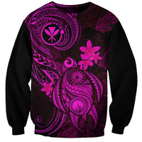 Unisex black sweatshirt with pink Polynesian turtle and plumeria flower graphic