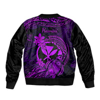 Purple and black bomber jacket with back 'Hawaii' print and floral Polynesian artwork