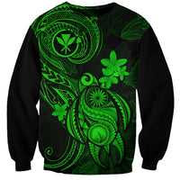 Unisex crewneck sweatshirt with neon green turtle and floral print on black