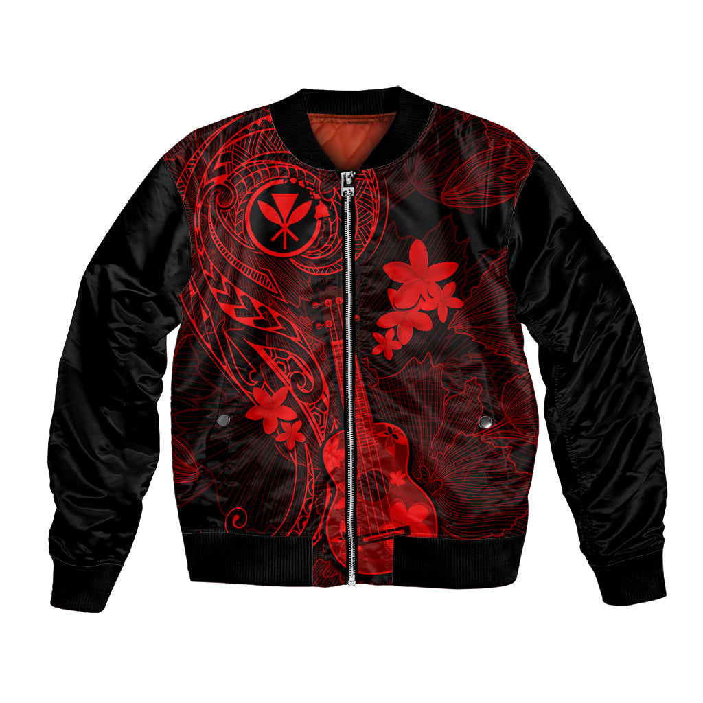 Red and black bomber jacket, full-zip front with Polynesian floral and ornamental print