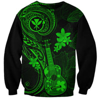 Unisex sweatshirt in black with neon green ukulele and plumeria graphic print