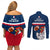 France Rugby Couples Matching Off Shoulder Short Dress and Long Sleeve Button Shirts World Cup Allez Les Bleus 2023 Mascot - Wonder Print Shop