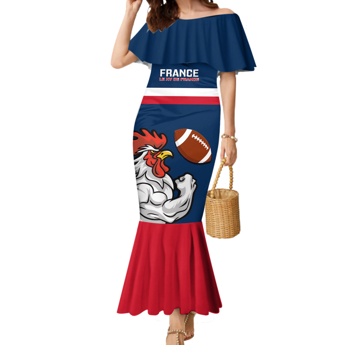 France Rugby Mermaid Dress World Cup Allez Les Bleus 2023 Mascot - Wonder Print Shop