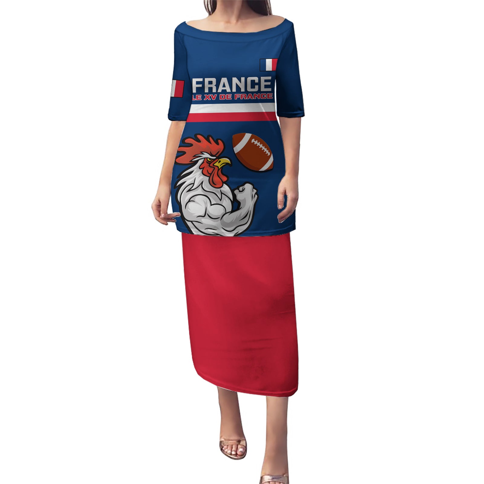 France Rugby Puletasi World Cup Allez Les Bleus 2023 Mascot - Wonder Print Shop