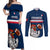 Custom France Rugby Couples Matching Off Shoulder Maxi Dress and Long Sleeve Button Shirts World Cup Allez Les Bleus 2023 Mascot - Wonder Print Shop