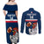 Custom France Rugby Couples Matching Off Shoulder Maxi Dress and Long Sleeve Button Shirts World Cup Allez Les Bleus 2023 Mascot - Wonder Print Shop