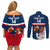 Custom France Rugby Couples Matching Off Shoulder Short Dress and Long Sleeve Button Shirts World Cup Allez Les Bleus 2023 Mascot - Wonder Print Shop