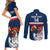 Custom France Rugby Couples Matching Short Sleeve Bodycon Dress and Long Sleeve Button Shirts World Cup Allez Les Bleus 2023 Mascot - Wonder Print Shop