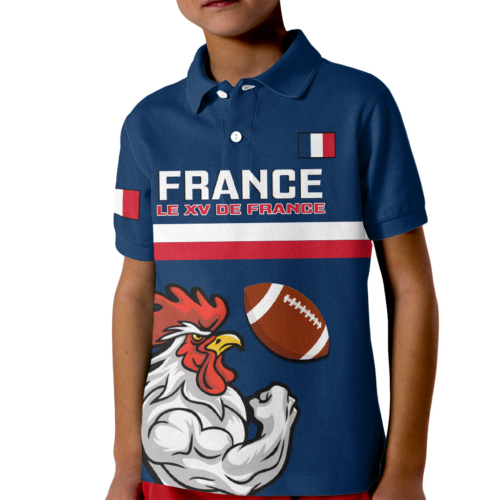 Custom France Rugby Kid Polo Shirt World Cup Allez Les Bleus 2023 Mascot - Wonder Print Shop