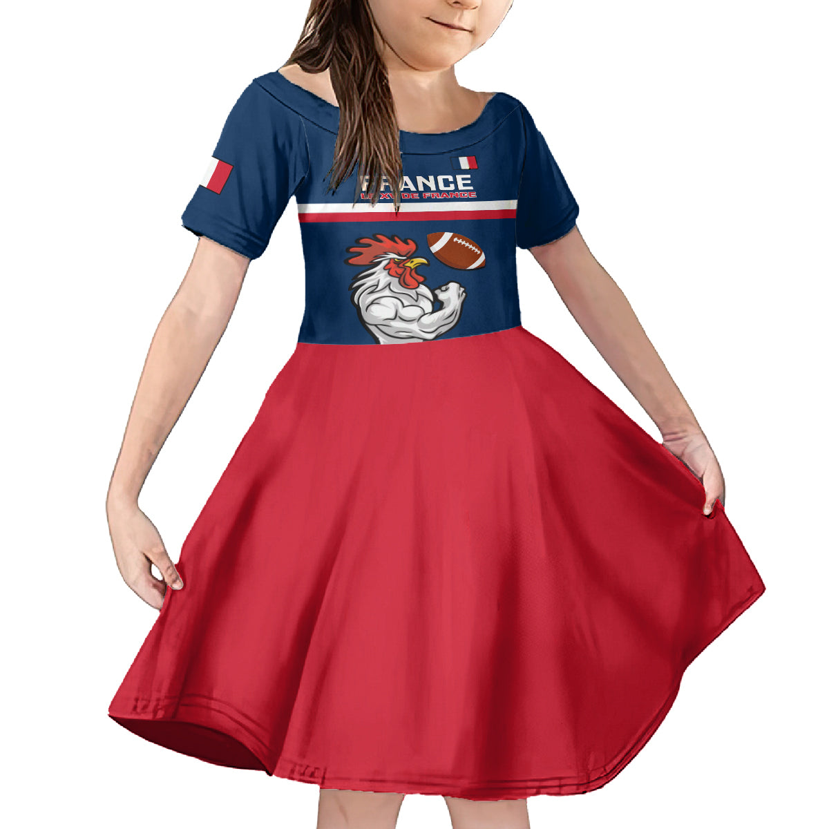 Custom France Rugby Kid Short Sleeve Dress World Cup Allez Les Bleus 2023 Mascot - Wonder Print Shop