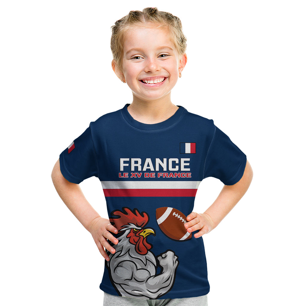 Custom France Rugby Kid T Shirt World Cup Allez Les Bleus 2023 Mascot - Wonder Print Shop