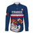 Custom France Rugby Long Sleeve Button Shirt World Cup Allez Les Bleus 2023 Mascot - Wonder Print Shop