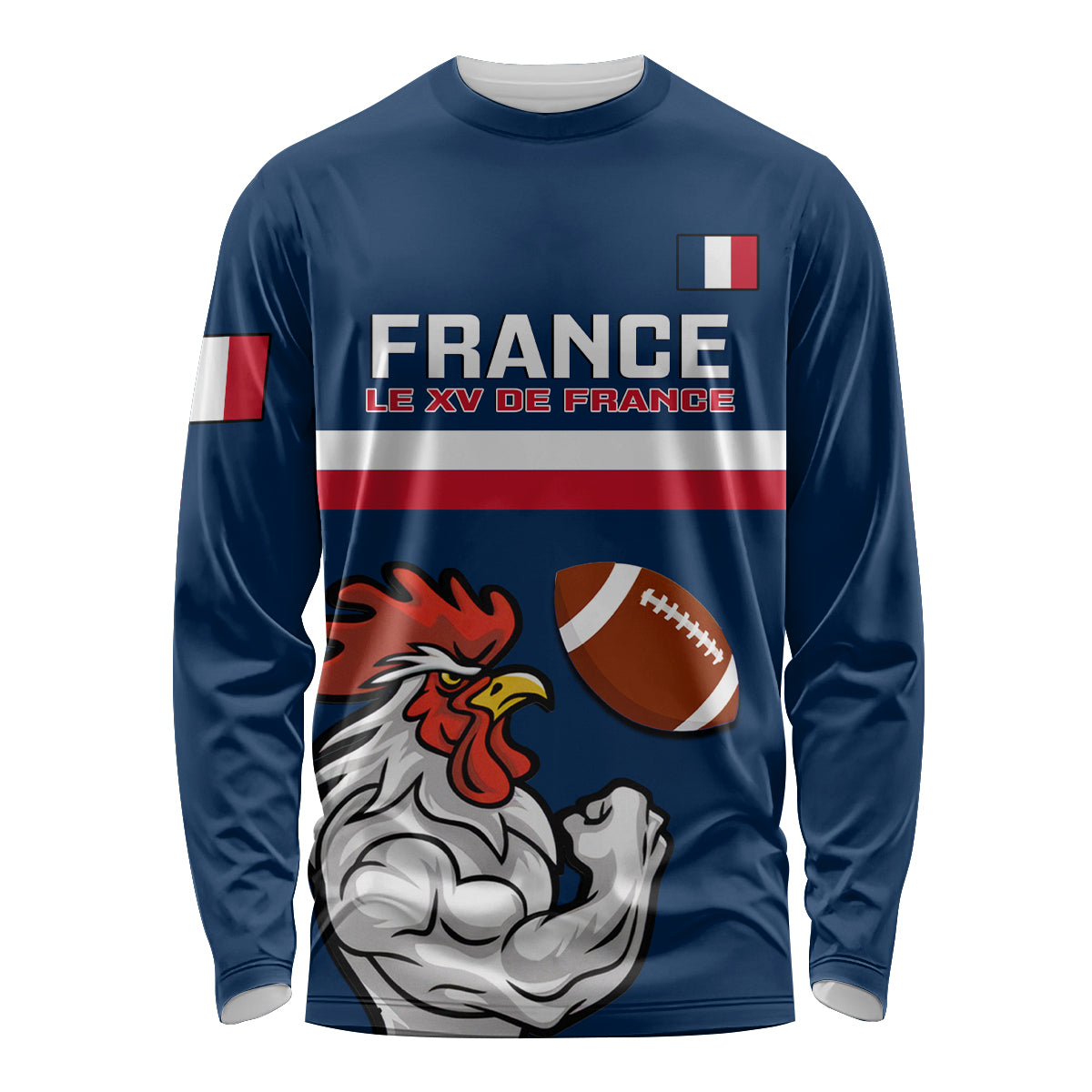 Custom France Rugby Long Sleeve Shirt World Cup Allez Les Bleus 2023 Mascot - Wonder Print Shop