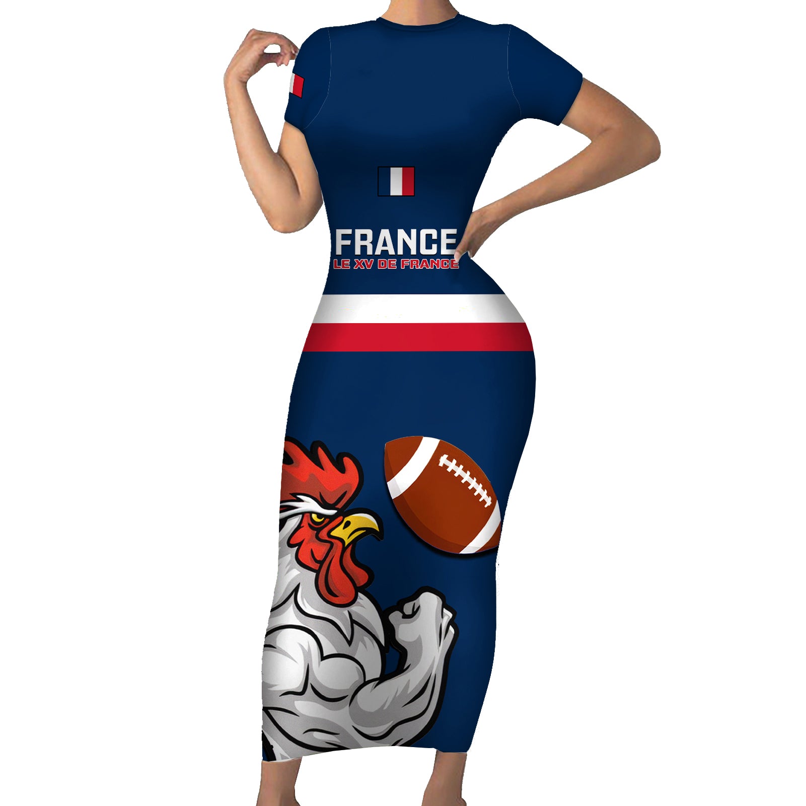 custom-france-rugby-short-sleeve-bodycon-dress-world-cup-allez-les-bleus-2023-mascot