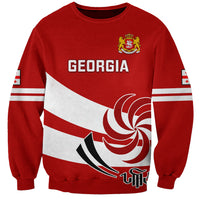 Red rugby sweatshirt with GEORGIA print, crest logo, white diagonal stripe graphics