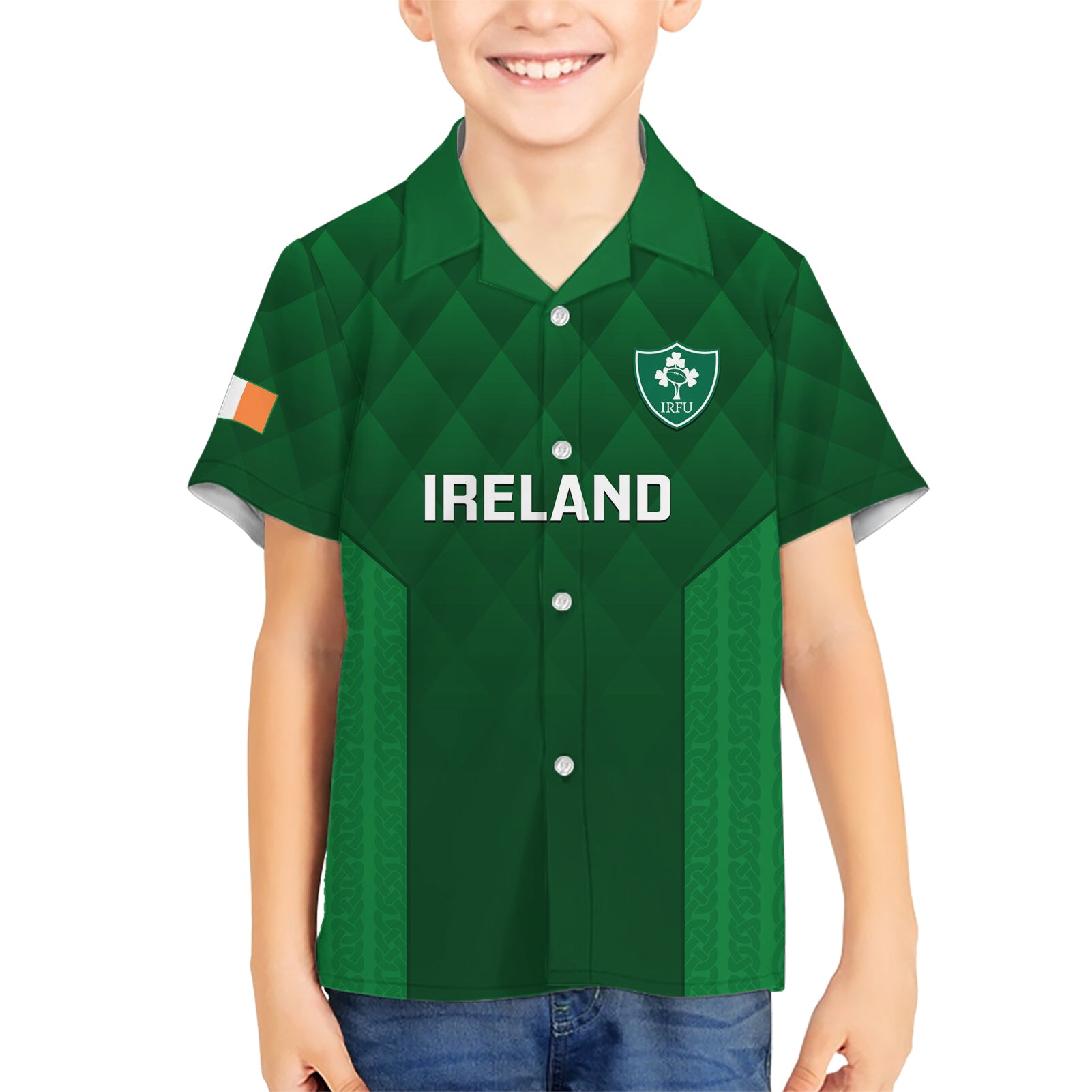 Ireland Rugby Kid Hawaiian Shirt 2023 Go Shamrock World Cup Irish Celtic Pattern - Wonder Print Shop