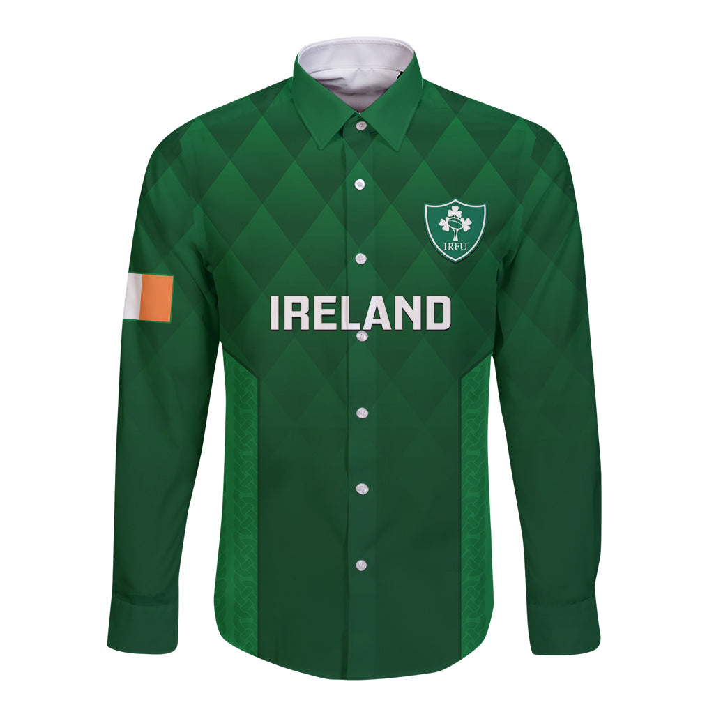 Ireland Rugby Long Sleeve Button Shirt 2023 Go Shamrock World Cup Irish Celtic Pattern - Wonder Print Shop