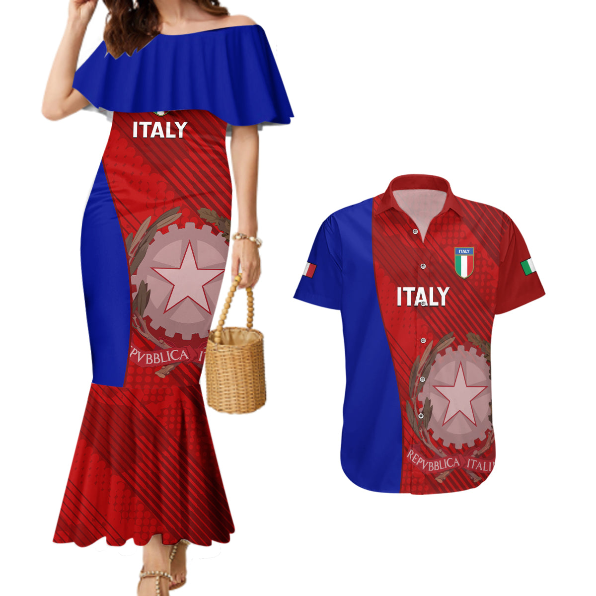 Italy Rugby Couples Matching Mermaid Dress and Hawaiian Shirt 2023 The Blues Grunge Style - Wonder Print Shop