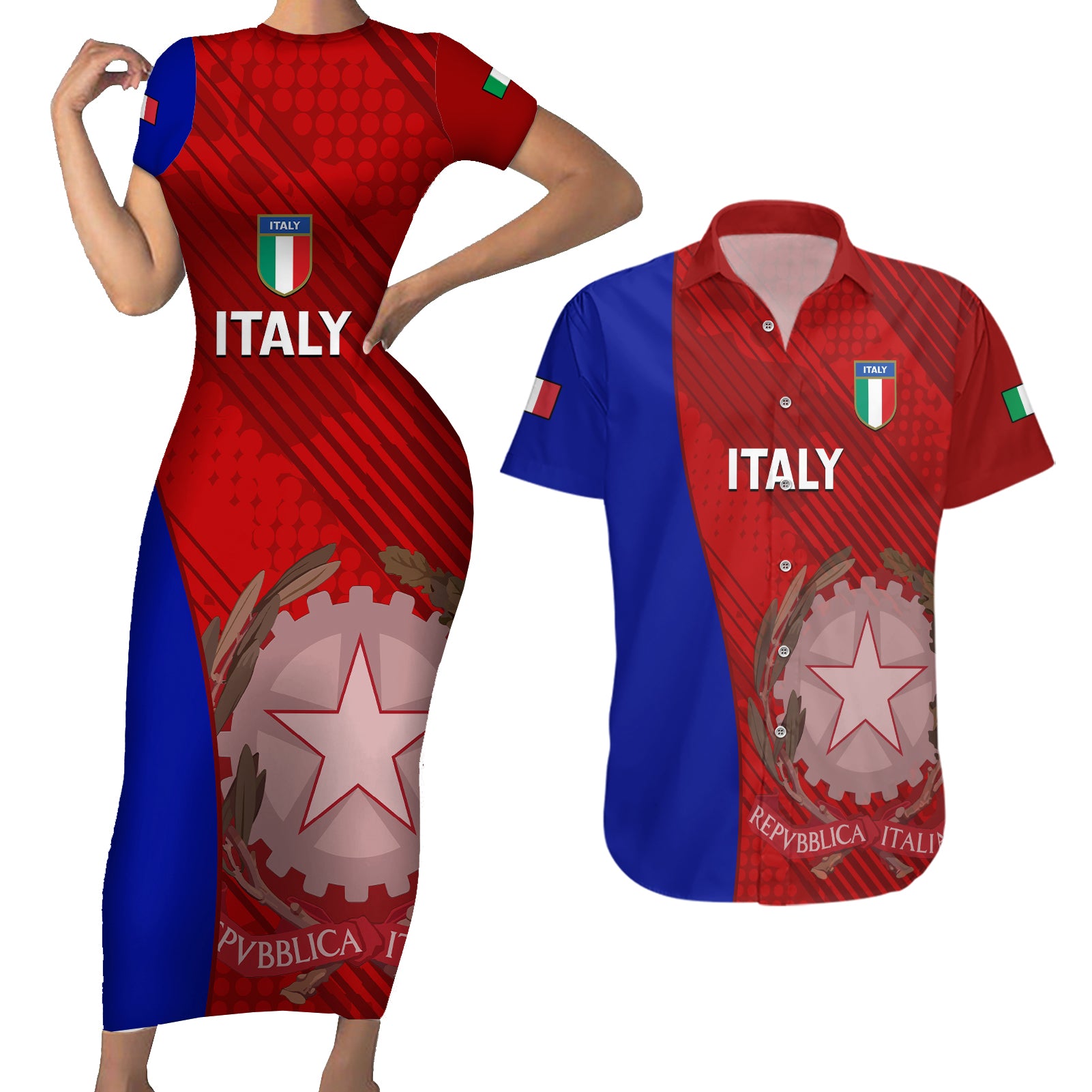 Italy Rugby Couples Matching Short Sleeve Bodycon Dress and Hawaiian Shirt 2023 The Blues Grunge Style - Wonder Print Shop