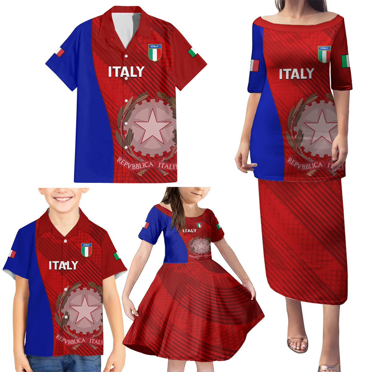 Italy Rugby Family Matching Puletasi Dress and Hawaiian Shirt 2023 The Blues Grunge Style - Wonder Print Shop