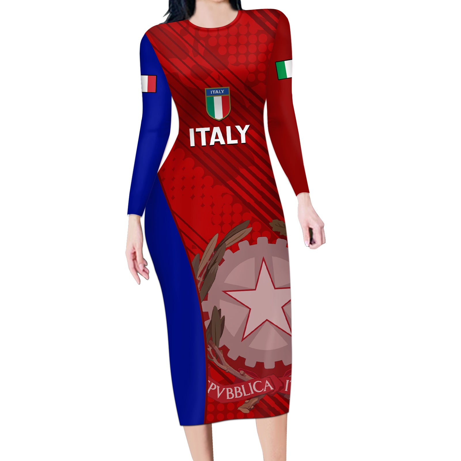 Italy Rugby Long Sleeve Bodycon Dress 2023 The Blues Grunge Style - Wonder Print Shop