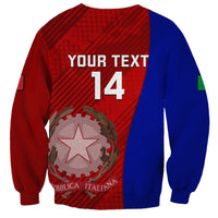 Rugby sweatshirt, red and blue back with YOUR TEXT, number 14, star emblem