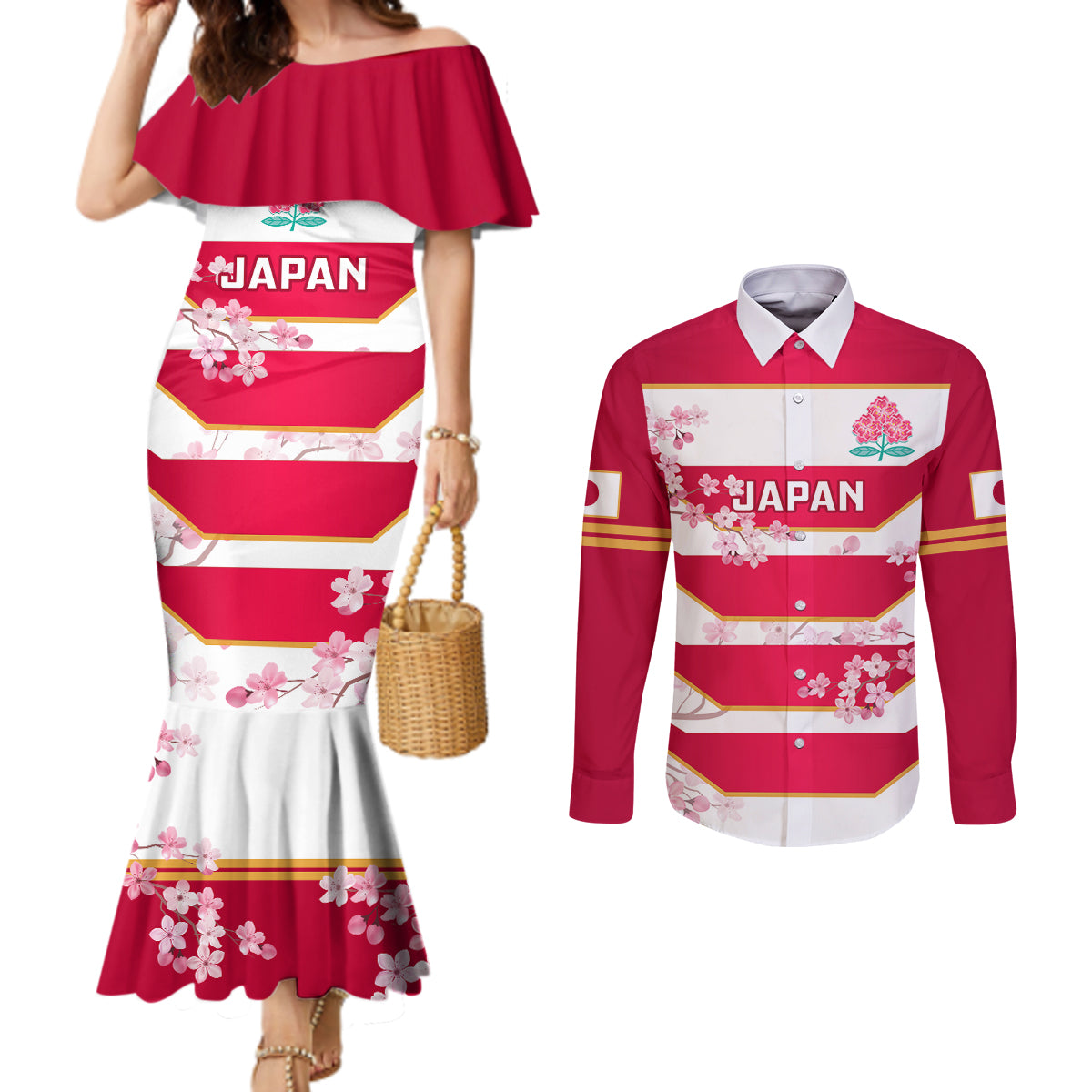 japan-rugby-couples-matching-mermaid-dress-and-long-sleeve-button-shirts-2023-go-cherry-blossoms-world-cup