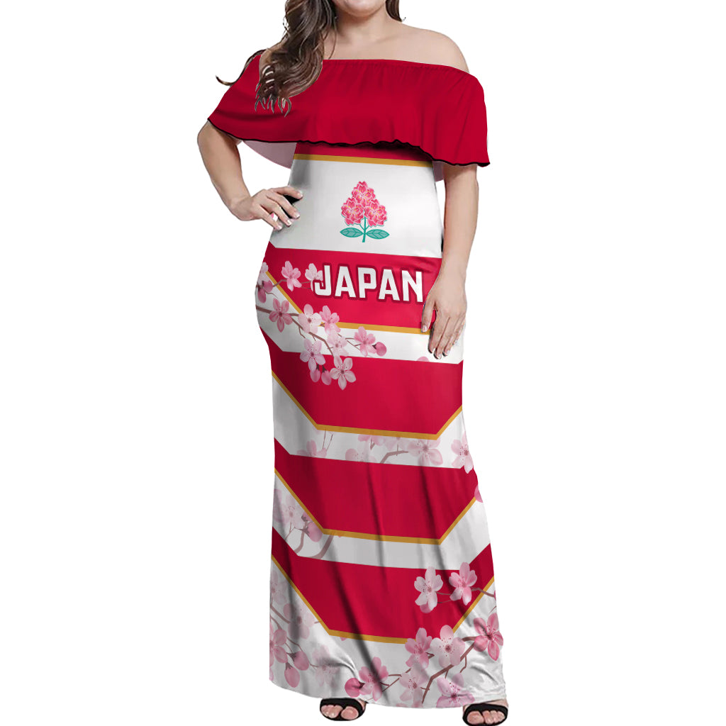 Japan Rugby Off Shoulder Maxi Dress 2023 Go Cherry Blossoms World Cup - Wonder Print Shop