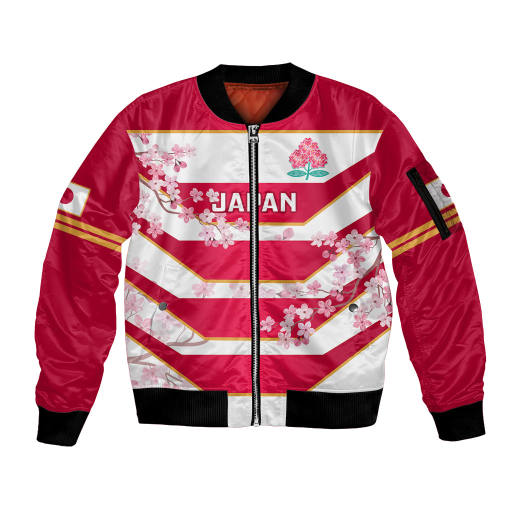 Japan Rugby Sleeve Zip Bomber Jacket 2023 Go Cherry Blossoms World Cup - Wonder Print Shop