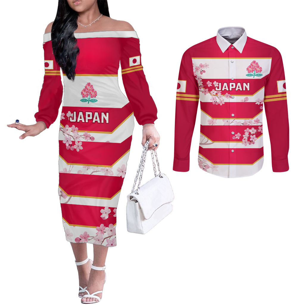 custom-japan-rugby-couples-matching-off-the-shoulder-long-sleeve-dress-and-long-sleeve-button-shirts-2023-go-cherry-blossoms-world-cup